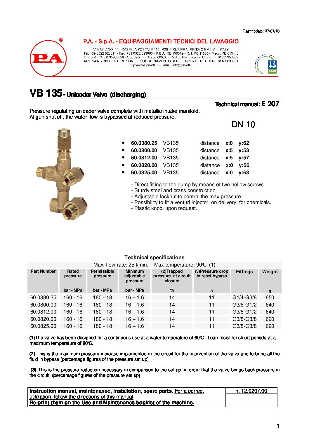 PA VB135 / WP10 Unloader technical manual