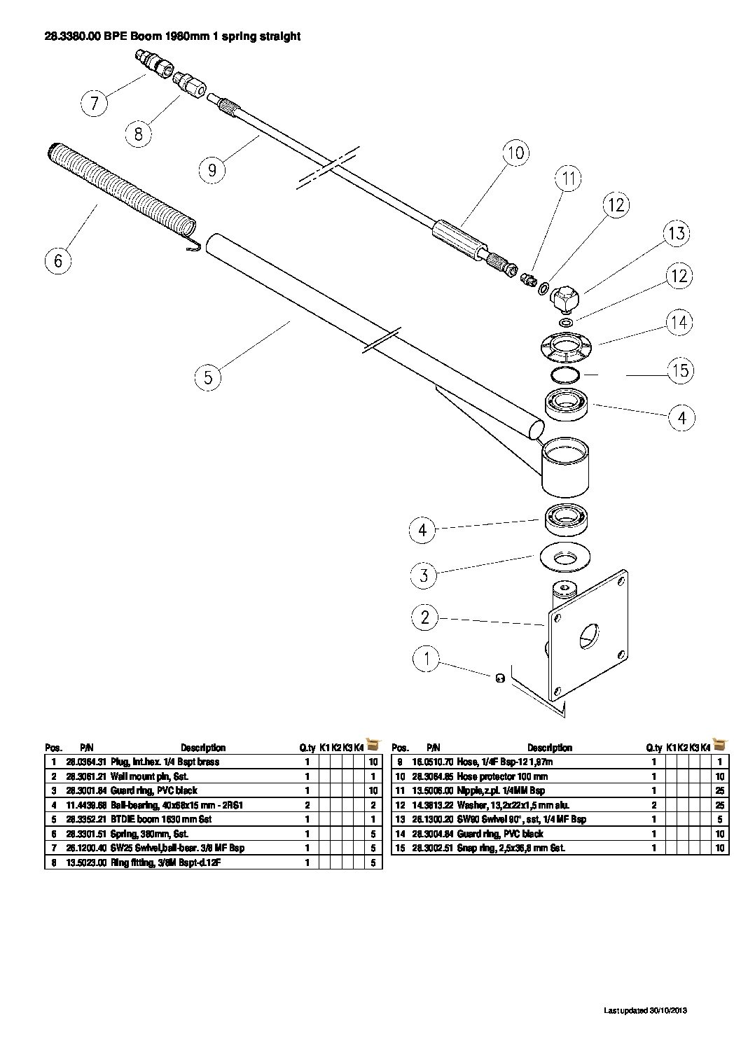 PA Wall Mounted Rotating Boom parts breakdown