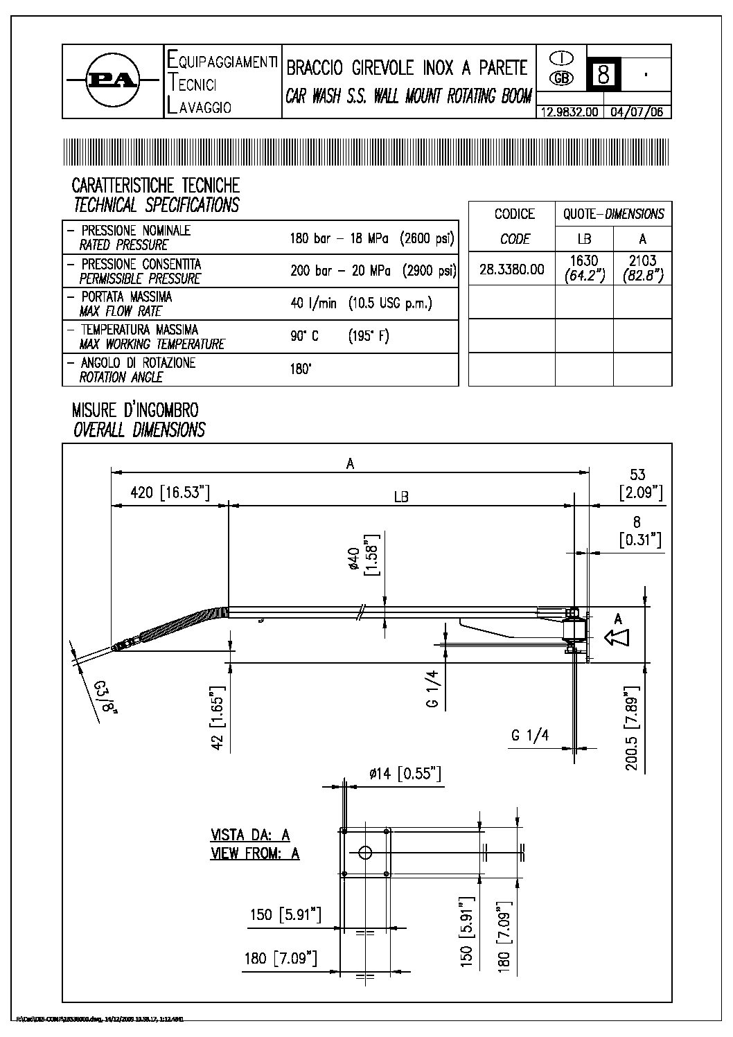 PA Wall Mounted Rotating Boom technical information