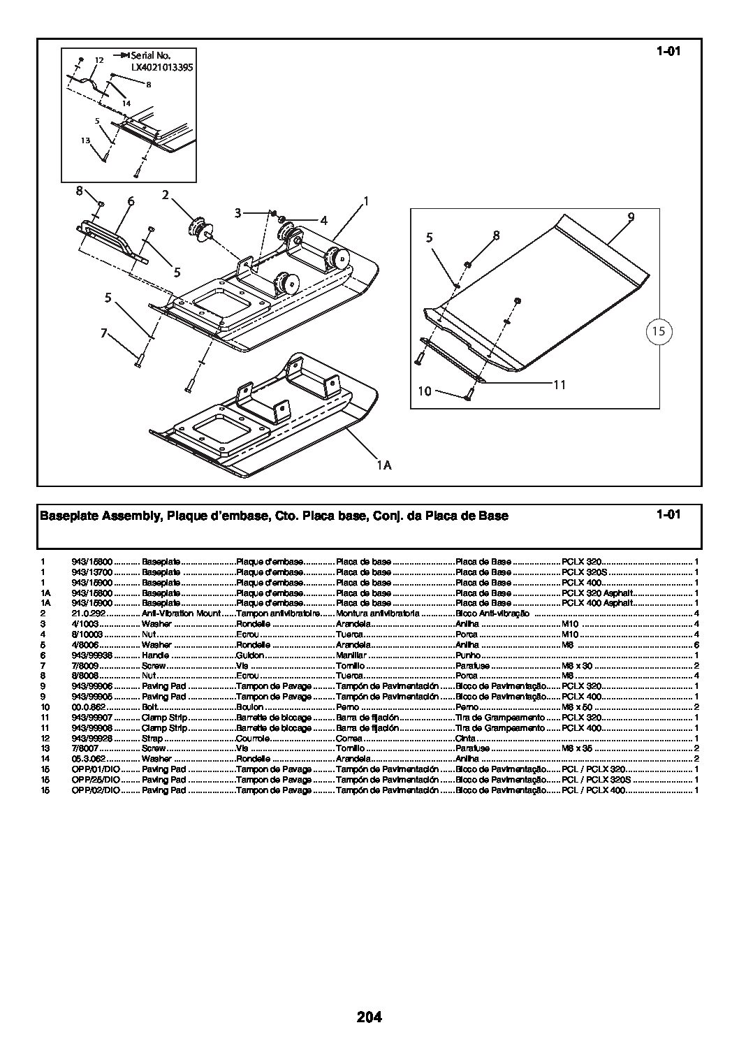 Belle Group BGPCLX320H Lightweight Compactor Parts List