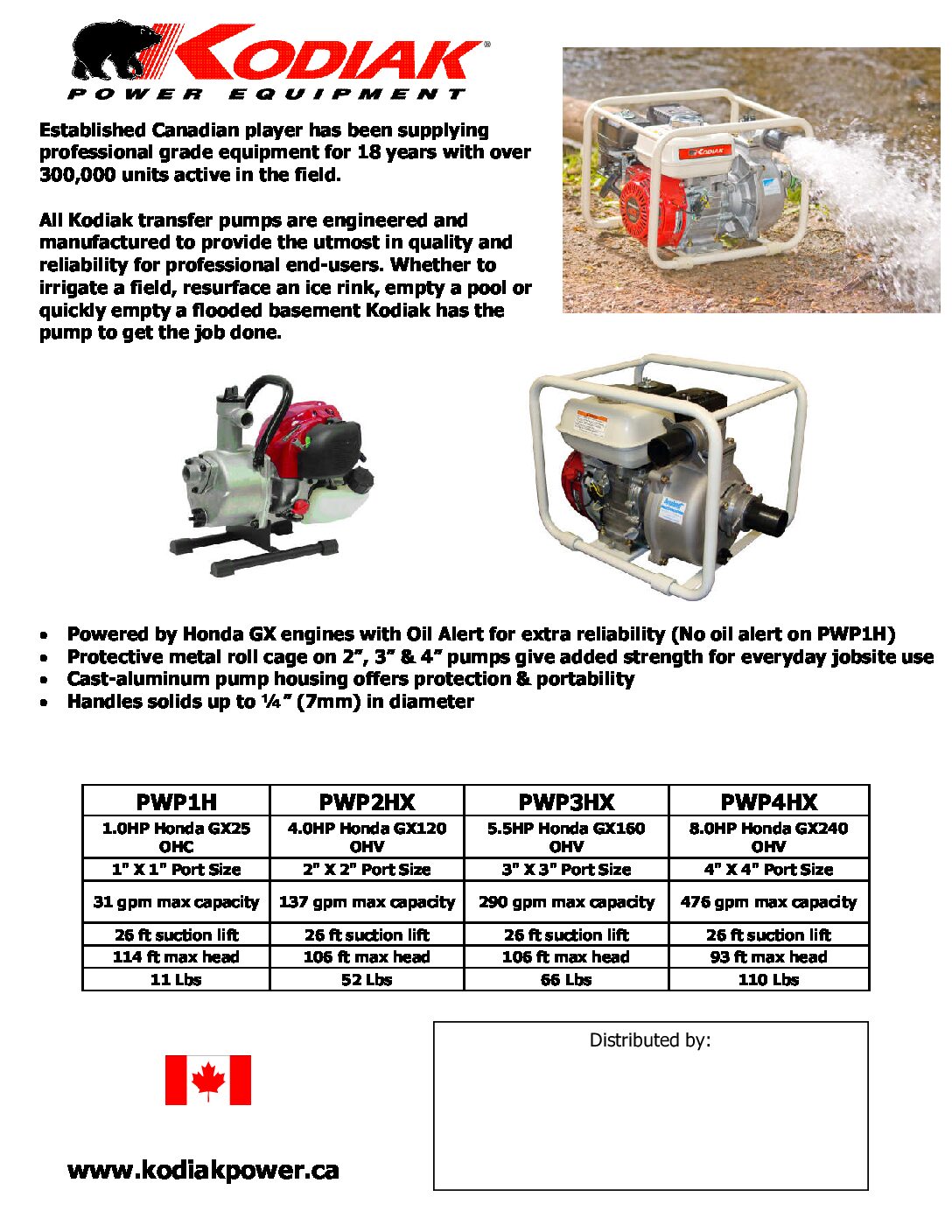 Kodiak PWP2HX Water Pumps Data Sheet