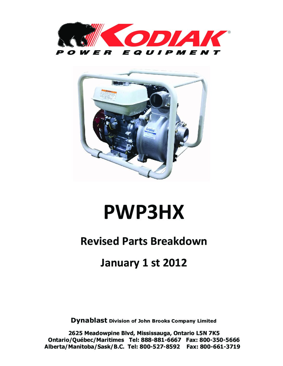 PWP3HX Parts Breakdown After January 2012