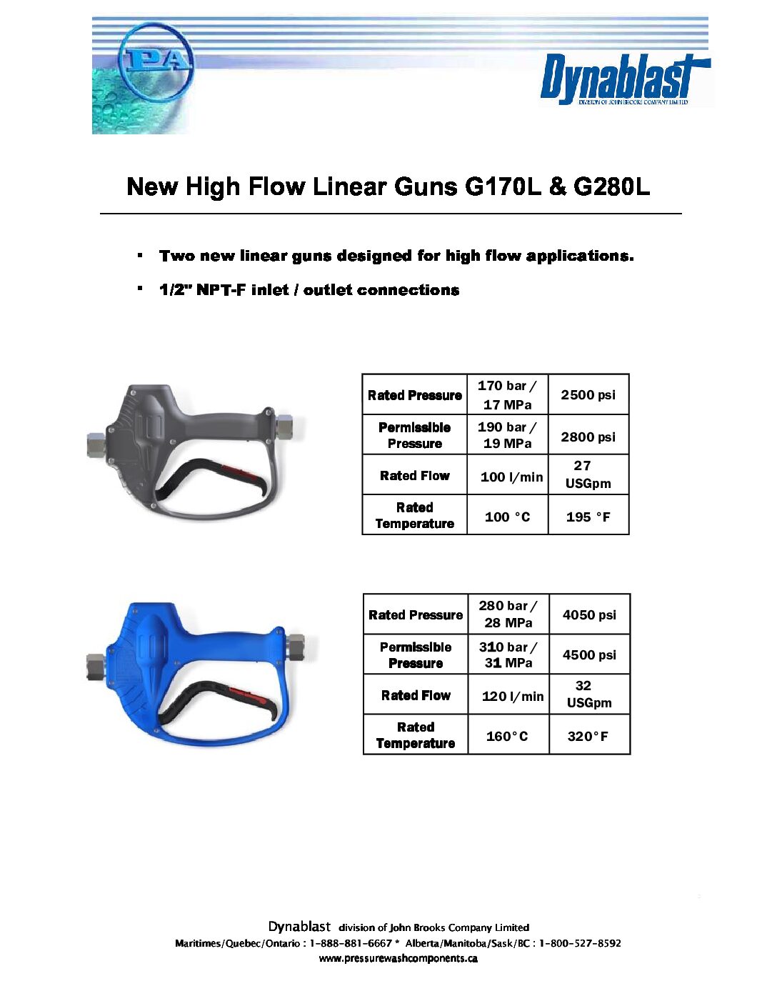 PA G170L & G280L High Flow Linear Gun Sell Sheet