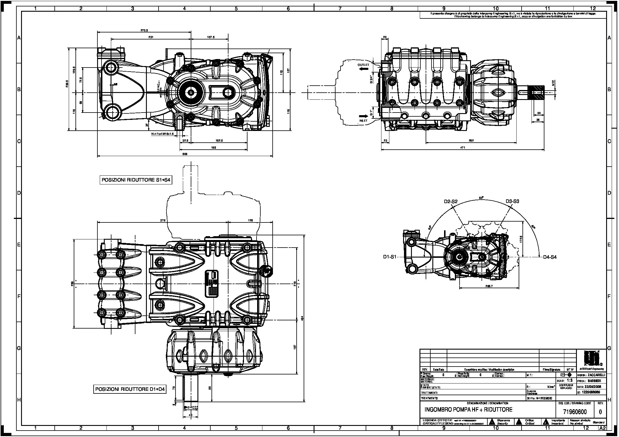 Pratissoli HF Series Plunger Pumps Gearbox Drawing