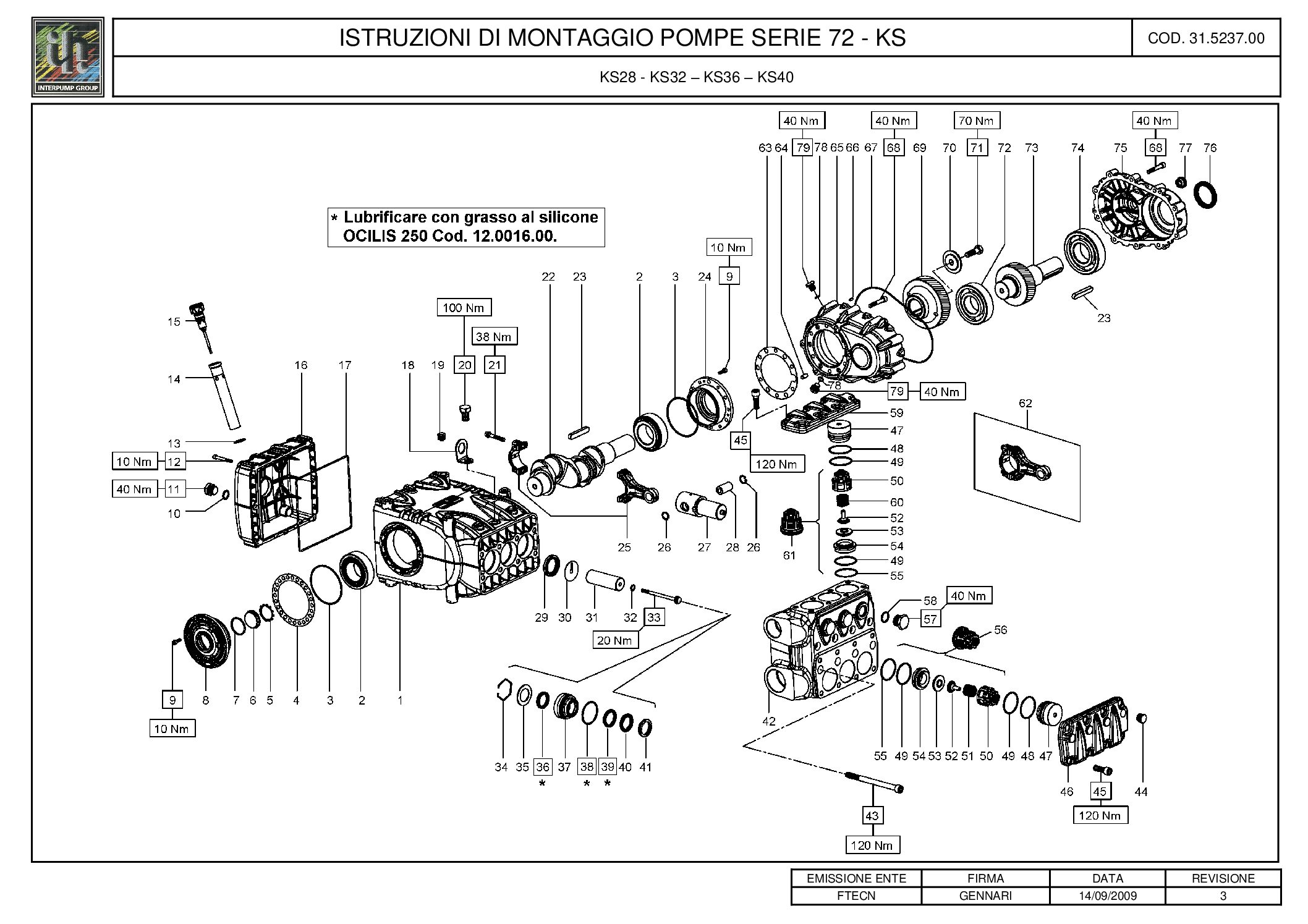 Pratissoli KS Series Plunger Pumps Torque Specs.