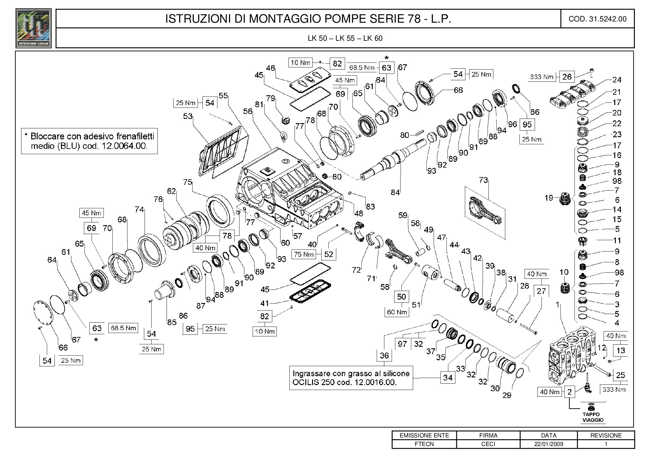 Pratissoli LK Series LP Pump Torque Specs.