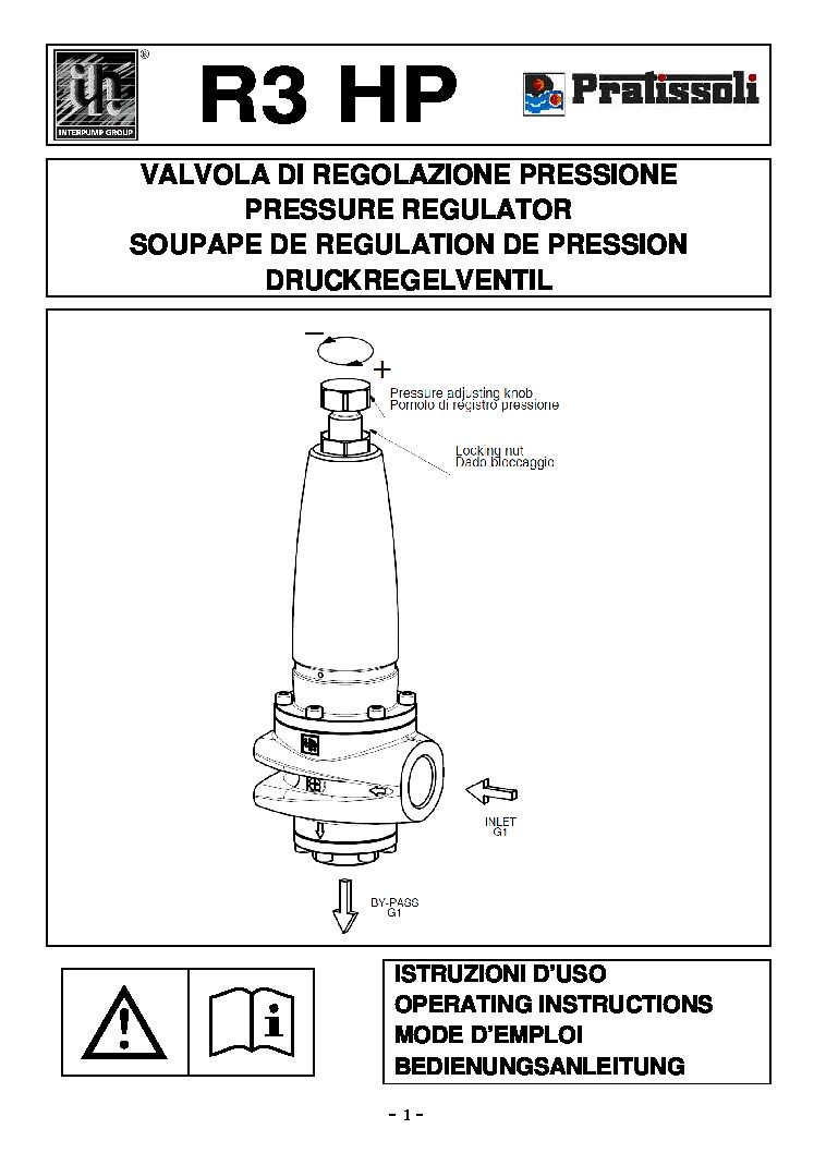 Pratissoli R3-HP Pressure Regulating Valve user manual