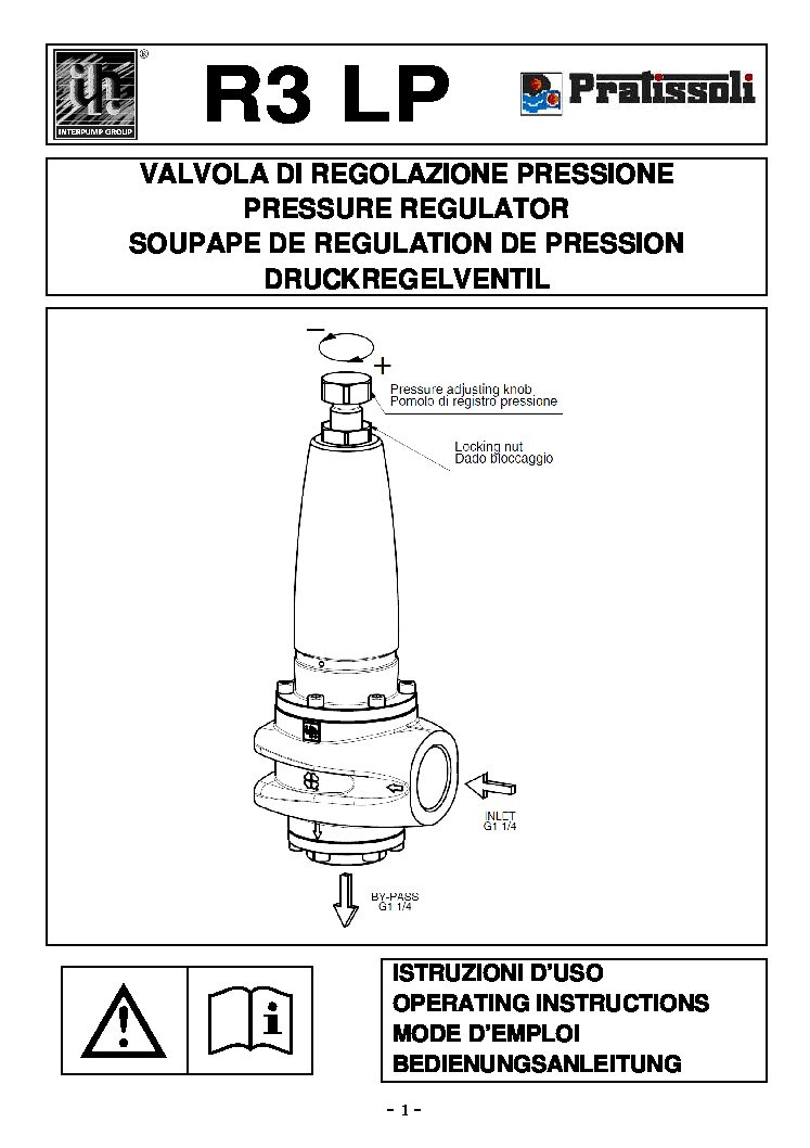 Pratissoli R3-LP Pressure Regulating Valve user manual