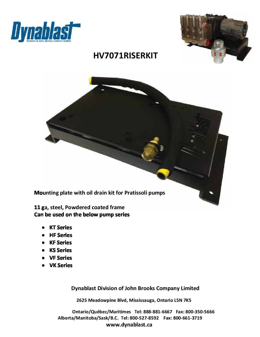Dynablast Pratissoli Pump Riser Kit HV7071RISERKIT LIT