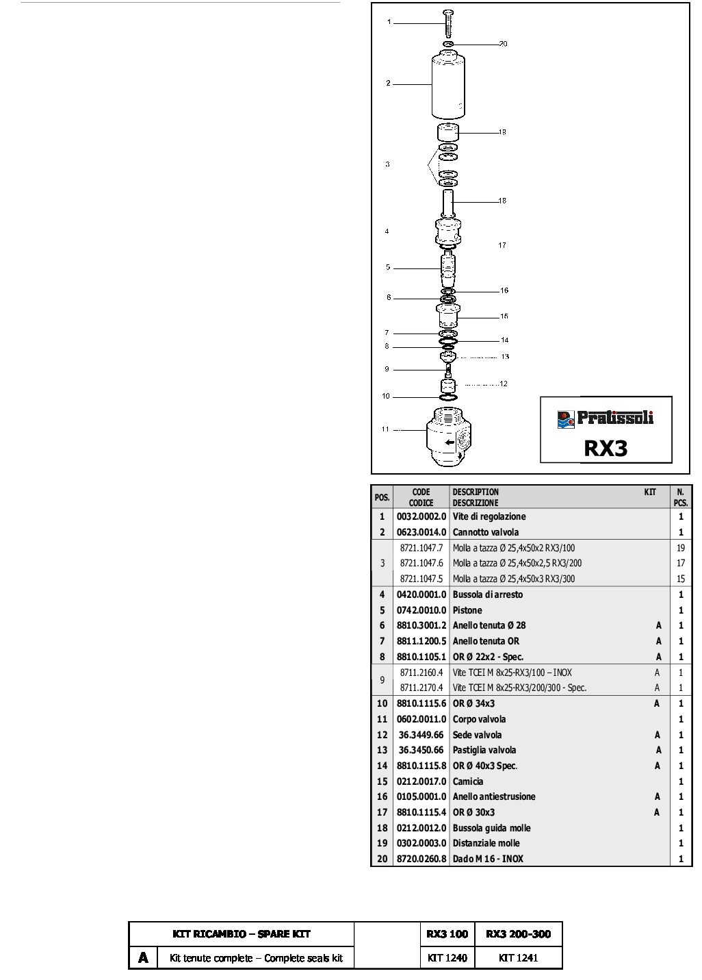 Pratissoli RX3 Regulating valve parts breakdown