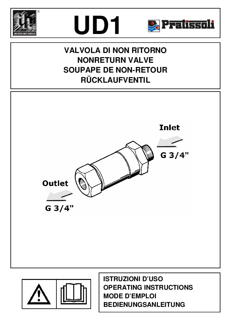 Pratissoli UD1 check valve user manual