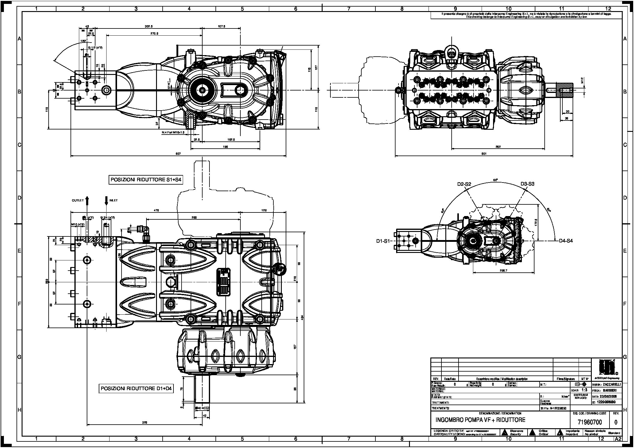 Pratissoli VF Series Plunger Pumps Gearbox Drawing