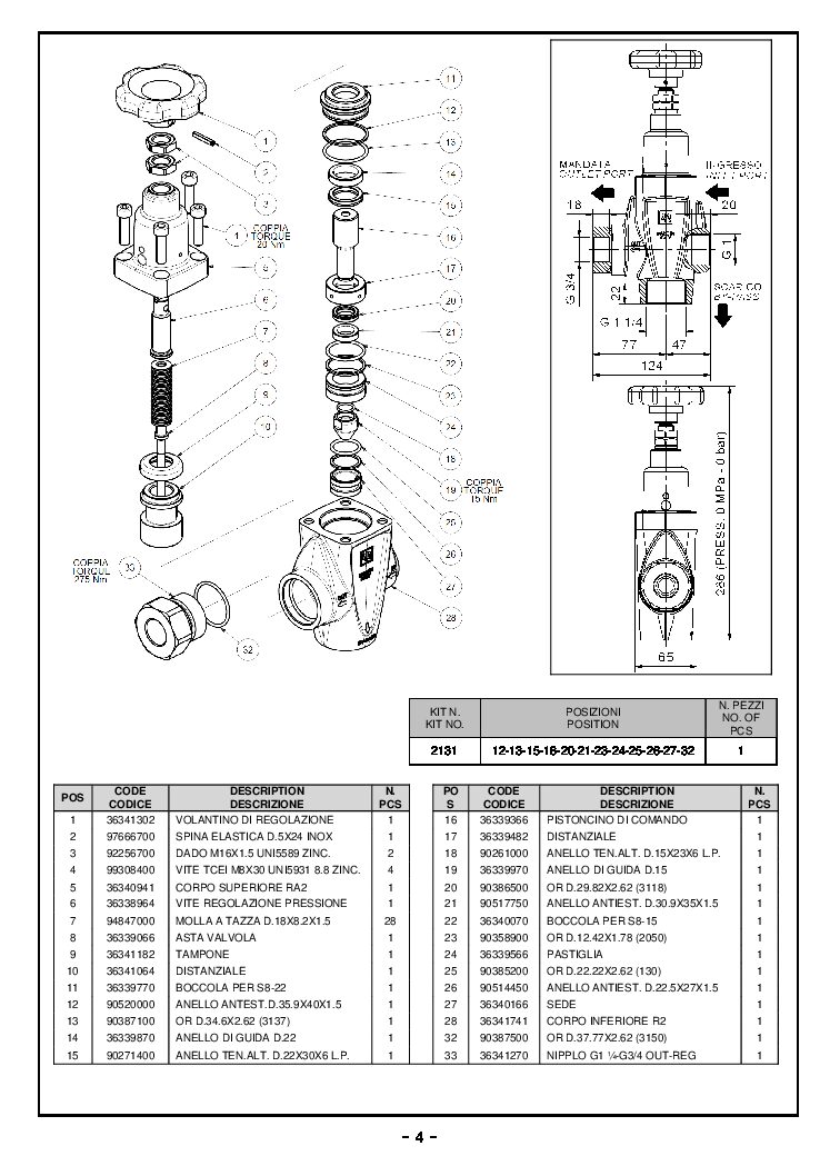 Pratissoli R2 Regulating valve parts breakdown