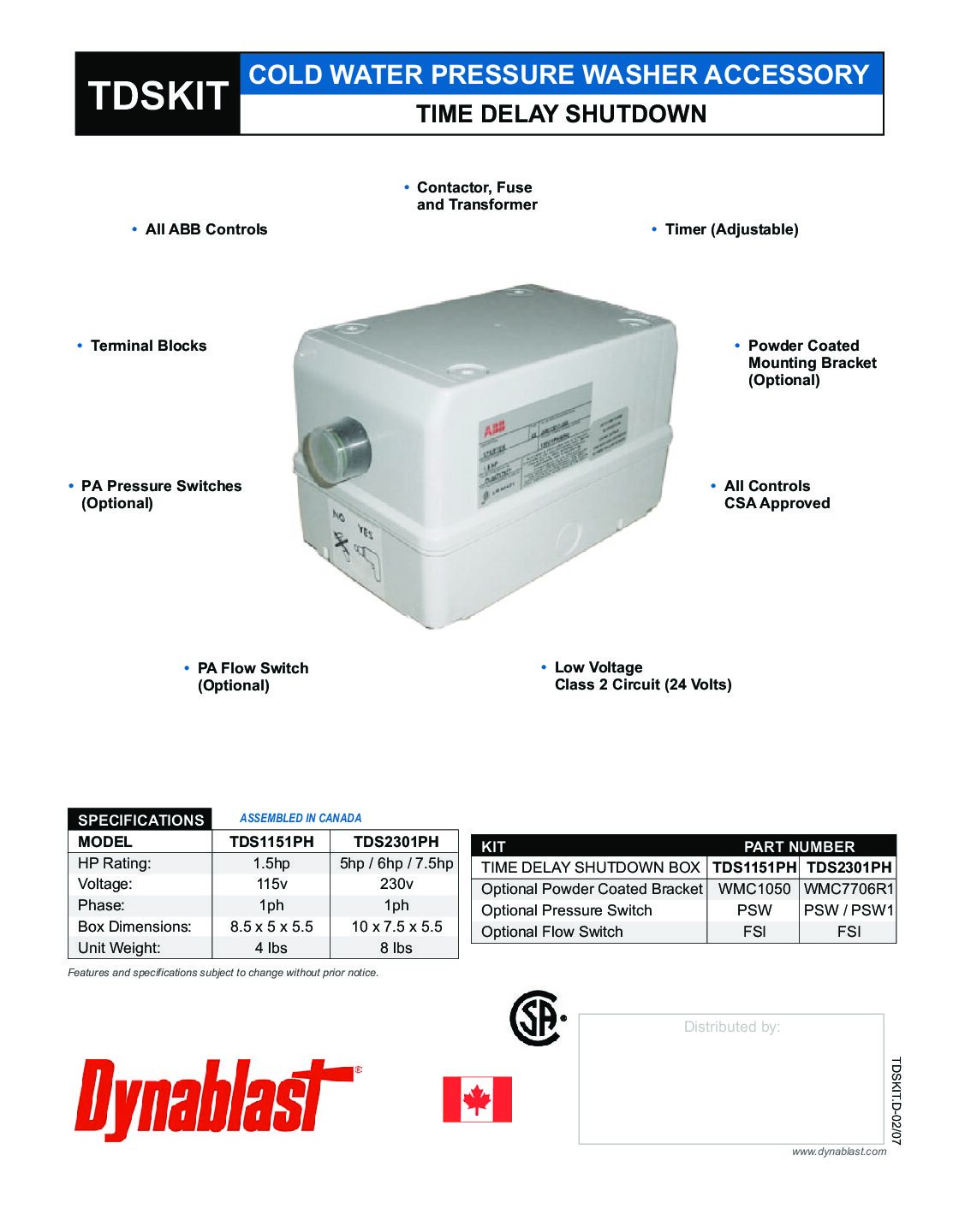 Dynablast TDS2301PH Time Delay Shutdown