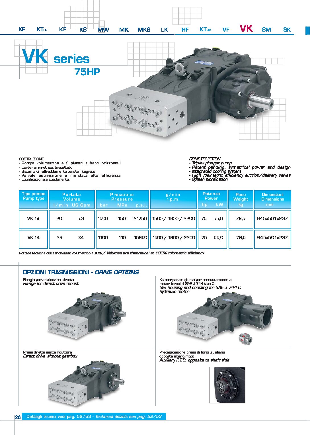 Pratissoli VK Series Triplex Plunger Pumps Spec. Sheet