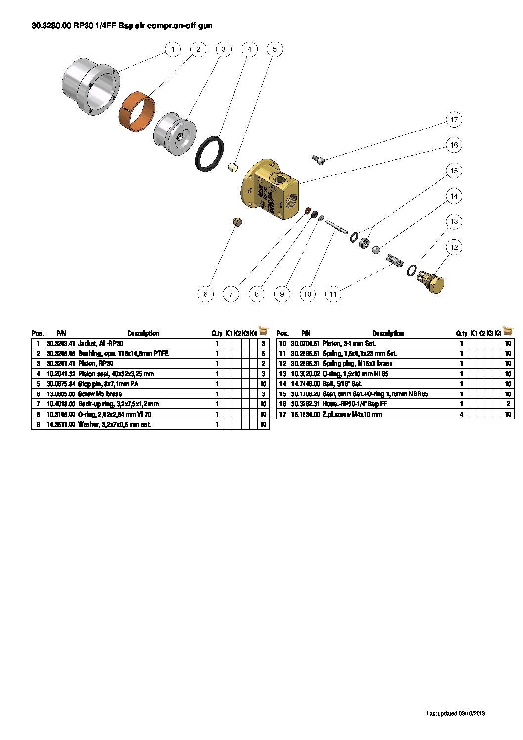 PA RP30 Pneumatic Spray Gun parts breakdown