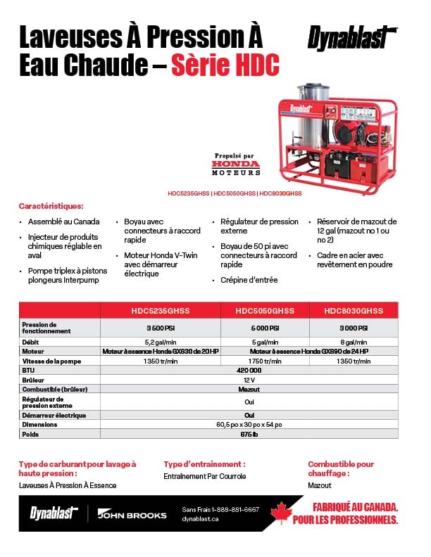 Dynablast Spécs série HDC à essence