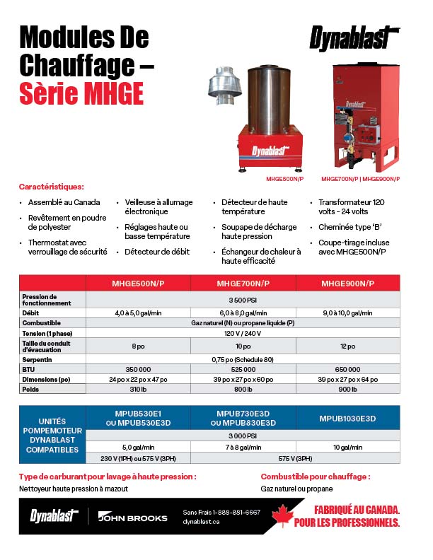 Dynablast Spécs série MHGE au mazout
