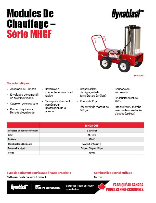 Dynablast Spécs série MHGF au mazout